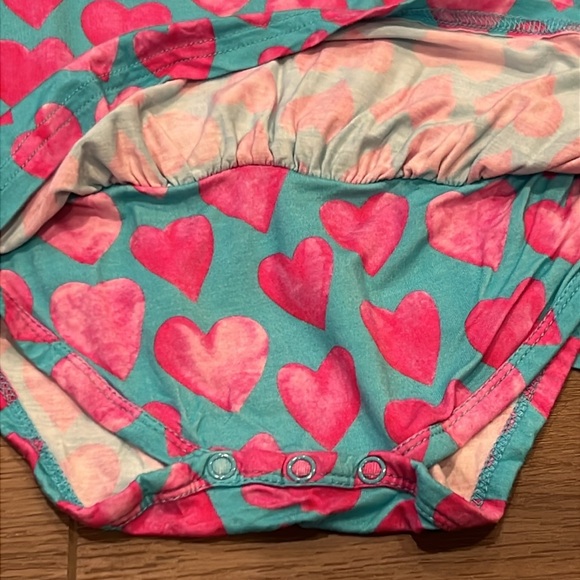 Ellie K’s Pink Heart Onesie w/Ruffles Diaper Snaps Size 2T Bamboo Blend Soft - Picture 5 of 7